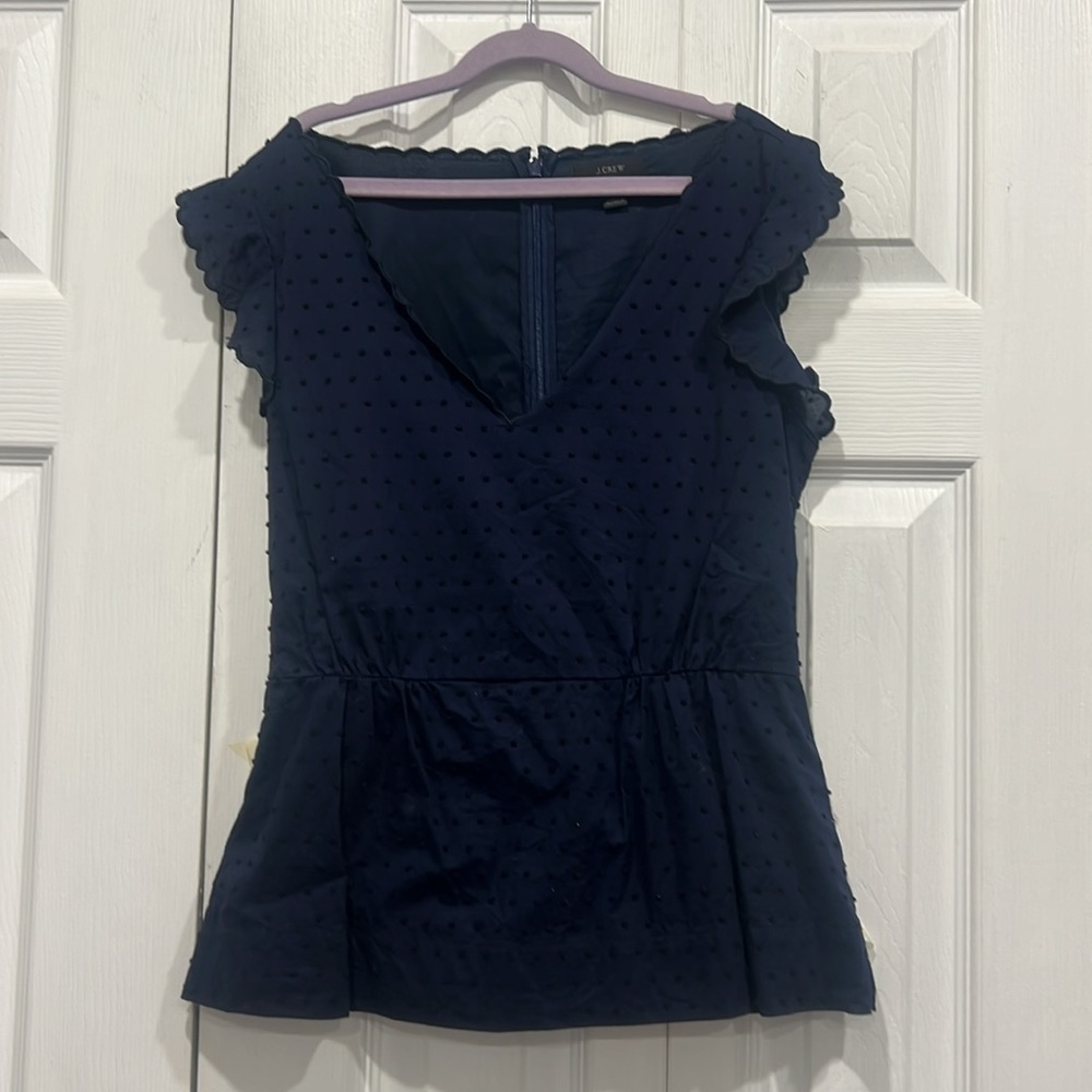J. Crew Navy Blue Swiss dot blouse back zip flutter cap sleeve size 2 (3x $15) - Picture 14 of 15